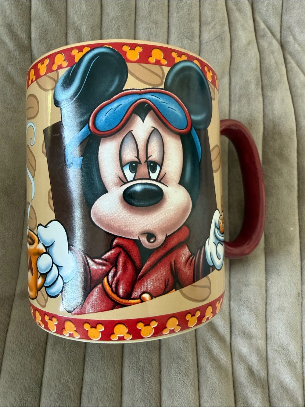 Disney Mickey Mouse Mug with Red Handle and Blue Goggles
